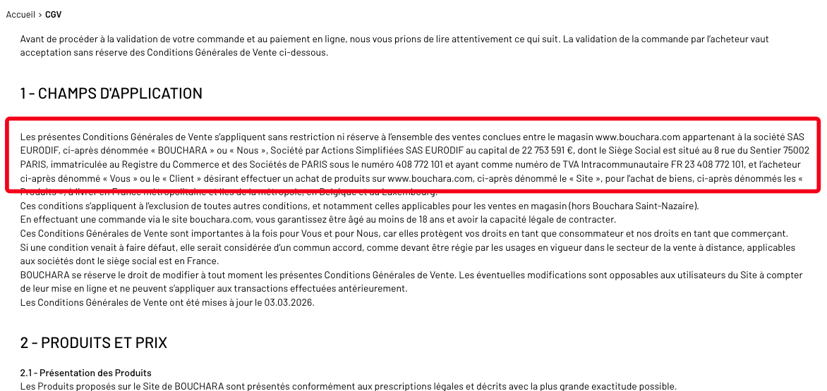 CGV complet du vrai site Bouchara